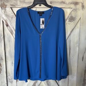 NWT Karen Kane Royal Blue crystal breaded V-Neck Blouse